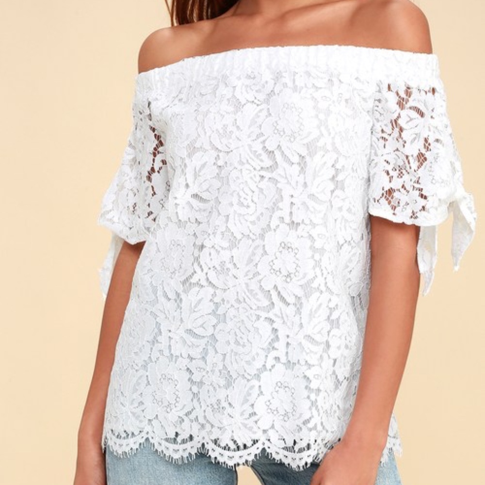 Lulus Ivory Lace Off-The-Shoulder Top